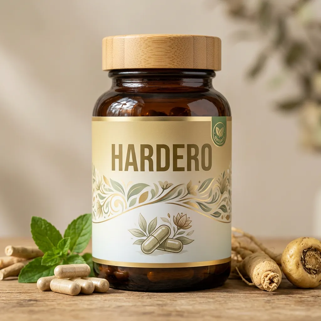 Hardero plant-based men's wellness capsules dark amber bottle